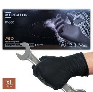 Супер прочные нитриловые перчатки Moto Mercator Ideall Nitrile, плотность 9.3 г. - черные (100 шт) XL (9-10) 000398 фото