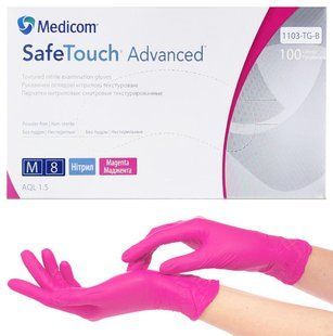 Рукавички нітрилові Medicom SafeTouch Advanced Magenta щільність 3.7 г. - (рожеві) 100 шт M (7-8) 000818 фото