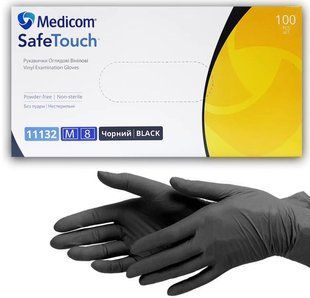 Черные виниловые M (7-8) перчатки Medicom, плотность 5 г. - 100 шт 003110 фото