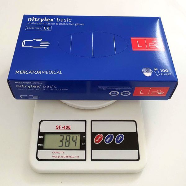Рукавички нітрилові Nitrylex&reg;, щільність 3.2 г. - PF PROTECT / basic - Сині (100 шт) L (8-9) 000173 фото