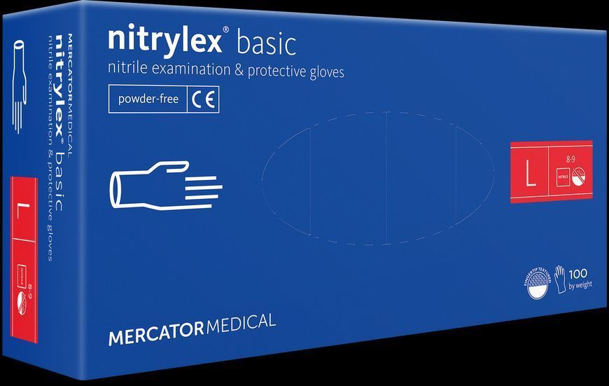 Рукавички нітрилові Nitrylex&reg;, щільність 3.2 г. - PF PROTECT / basic - Сині (100 шт) L (8-9) 000173 фото
