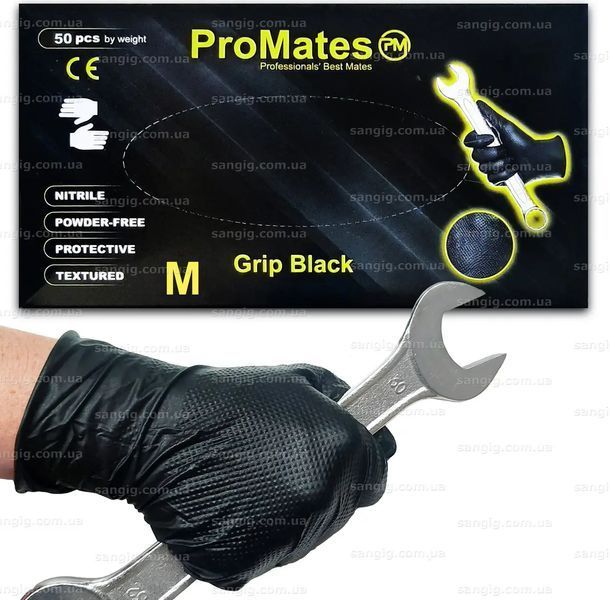 Супер прочные нитриловые перчатки MediPlus GrippyPlus Black, плотность 9 г. - черные (50шт) 003125 фото