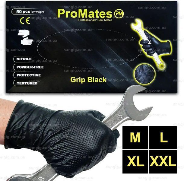 Супер прочные нитриловые перчатки MediPlus GrippyPlus Black, плотность 9 г. - черные (50шт) 003125 фото