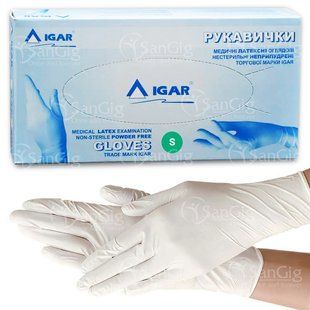 Перчатки IGAR латексные неопудренные (100шт) S (6-7) 004188 фото