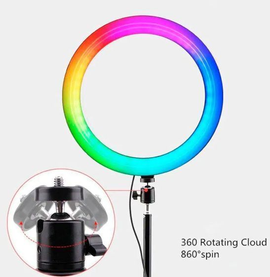 Кільцева кольорова лампа MJ-26 RGB на 15 Вт зі штативом і тримачем 004993 фото