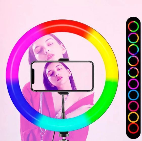 Кільцева кольорова лампа MJ-26 RGB на 15 Вт зі штативом і тримачем 004993 фото