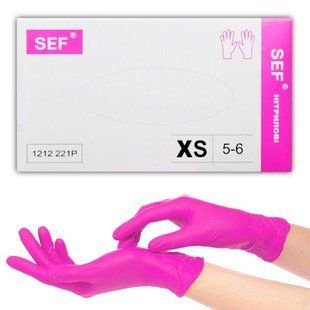 Перчатки нитриловые XS (5-6) SEF, плотность 3.8 г. - Розовые Маджента (100 шт) 005355 фото