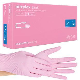 Нитриловые перчатки Nitrylex&reg; Pink, плотность 3.5 г. - розовые (100 шт) M (7-8), Розовый 000341 фото
