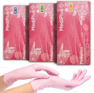 Нитриловые перчатки MediPlus, плотность 3.3 г. - розовые PinkyPlus (100 шт) 002985 фото