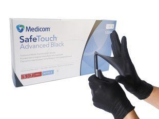 Нітрилові рукавички Medicom, щільність 5 г. - SafeTouch&nbsp;Premium Black - Чорні (100 шт) S (6-7) 001270 фото