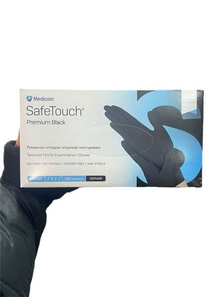 Нітрилові рукавички Medicom, щільність 5 г. - SafeTouch&nbsp;Premium Black - Чорні (100 шт) S (6-7) 001270 фото