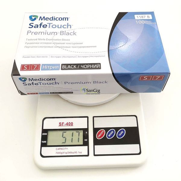 Нітрилові рукавички Medicom, щільність 5 г. - SafeTouch&nbsp;Premium Black - Чорні (100 шт) S (6-7) 001270 фото
